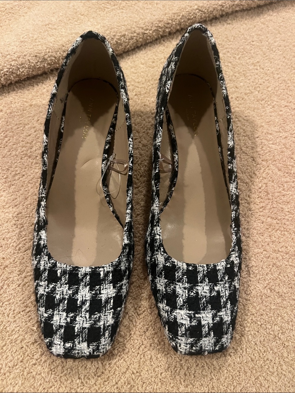 Ann Taylor Black & White Tweed Square-Toe Flats